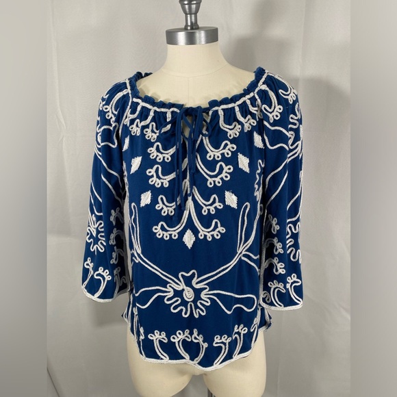 Lauren Michelle blouse embellished accents boho hippie beachy mobwife medium - Picture 1 of 6